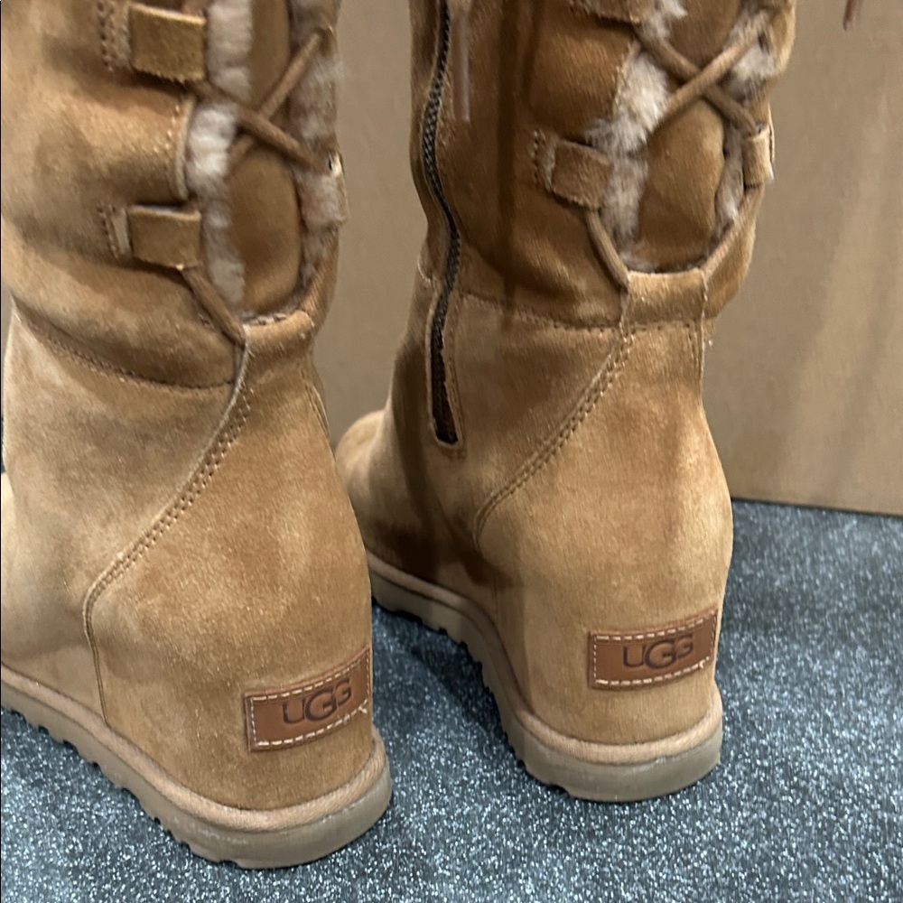 UGG Tan Over the Knee Boots with Fur Trim - Picture 6 of 7